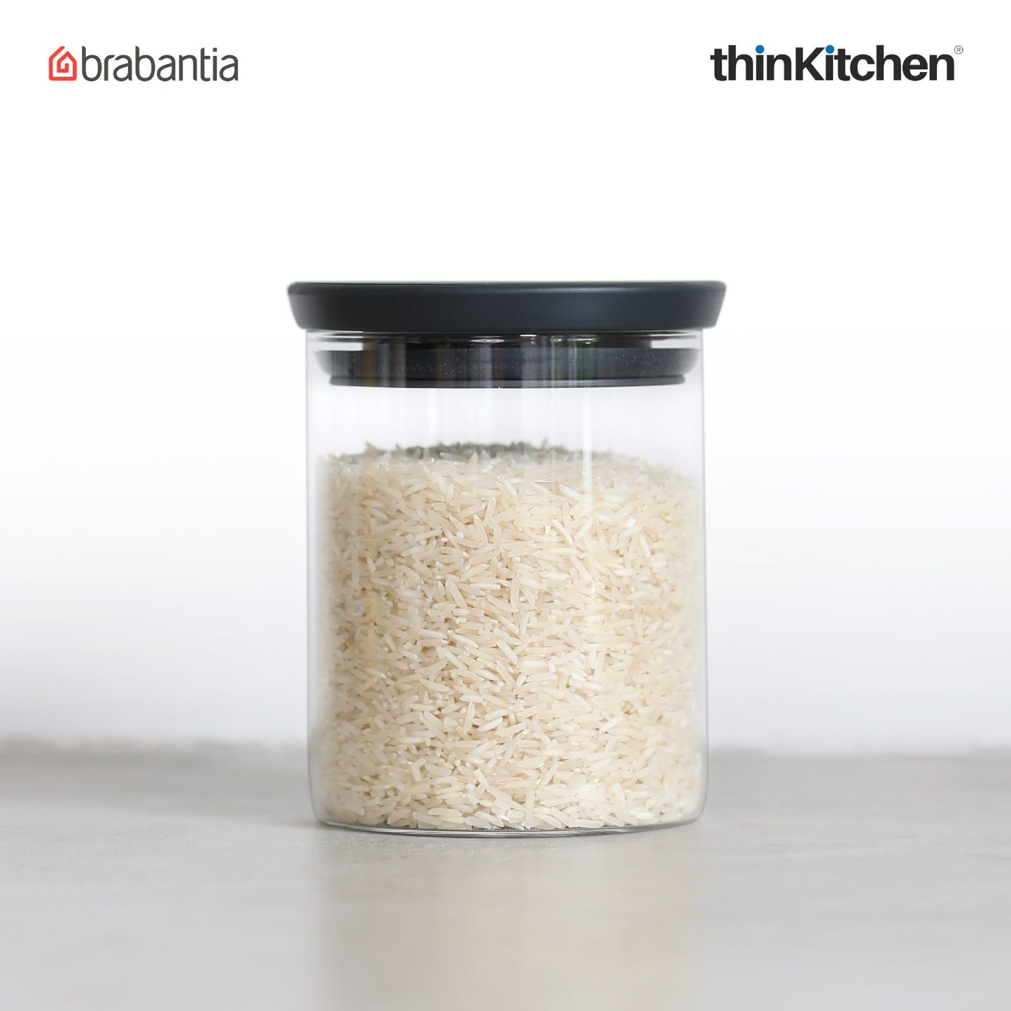 Brabantia Stackable Food Storage Glass Jar, 0.6 litre - Dark Grey