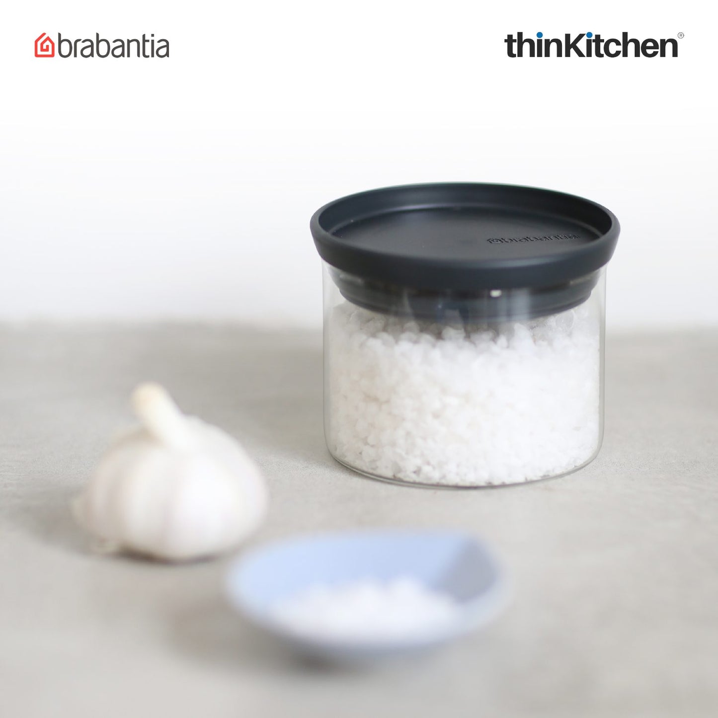 Brabantia Stackable Food Storage Glass Jar, 0.3 litre - Dark Grey
