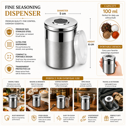 Culinex Stainless Steel Small Portable 100ml Fine Seasoning, Salt / Pepper Dispenser - 5 x 6 cms for Masala, Icing Sugar, Seasoning, Condiments