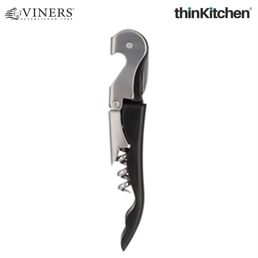 Viners Premoum Stainless Steel 2-Step Corkscrew and Bottle Opener, Barware| Black & Silver | Crafted in UK