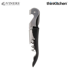 Viners Premoum Stainless Steel 2-Step Corkscrew and Bottle Opener, Barware| Black & Silver | Crafted in UK