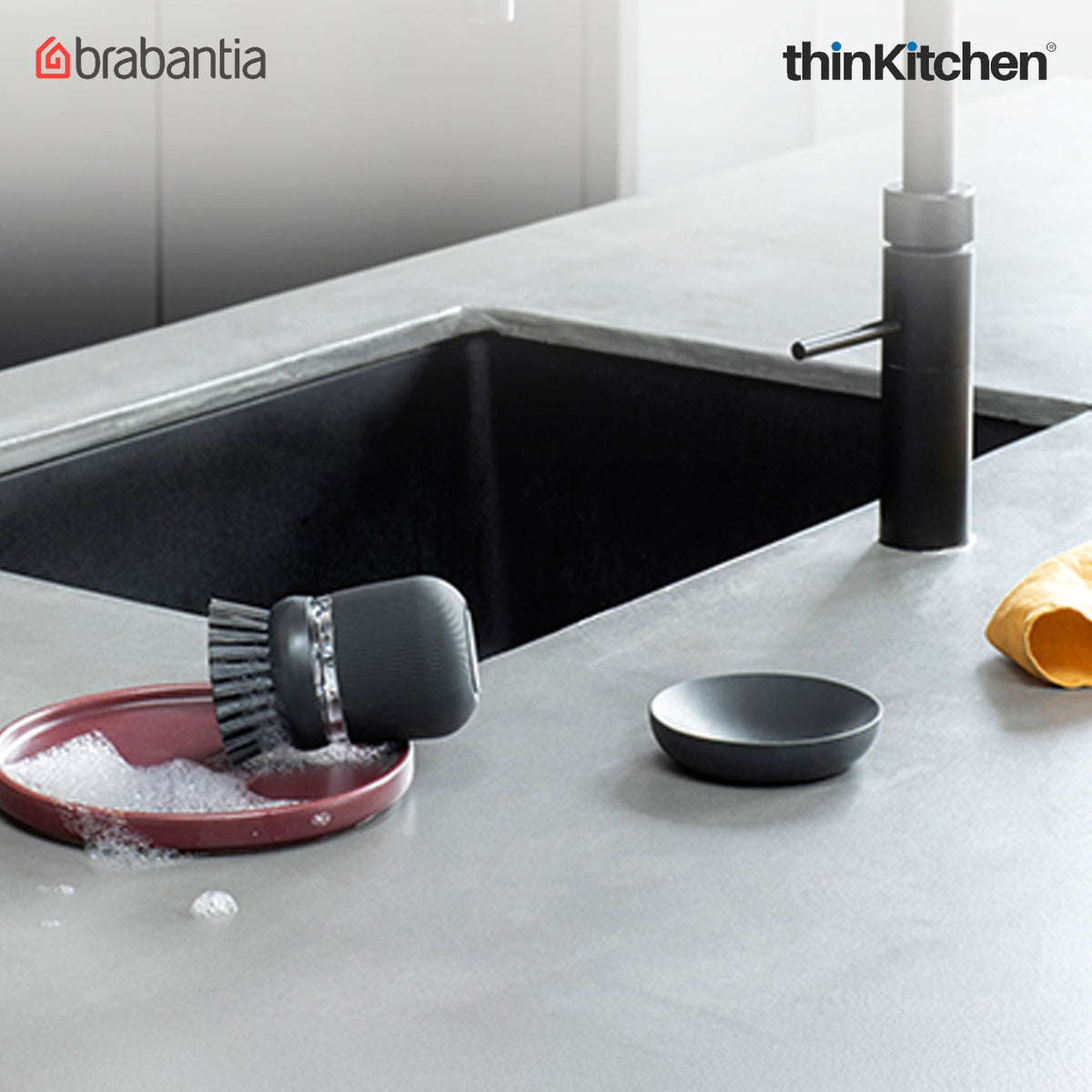 Brabantia Sinkside Soap Dispensing Dish Brush - Dark Grey