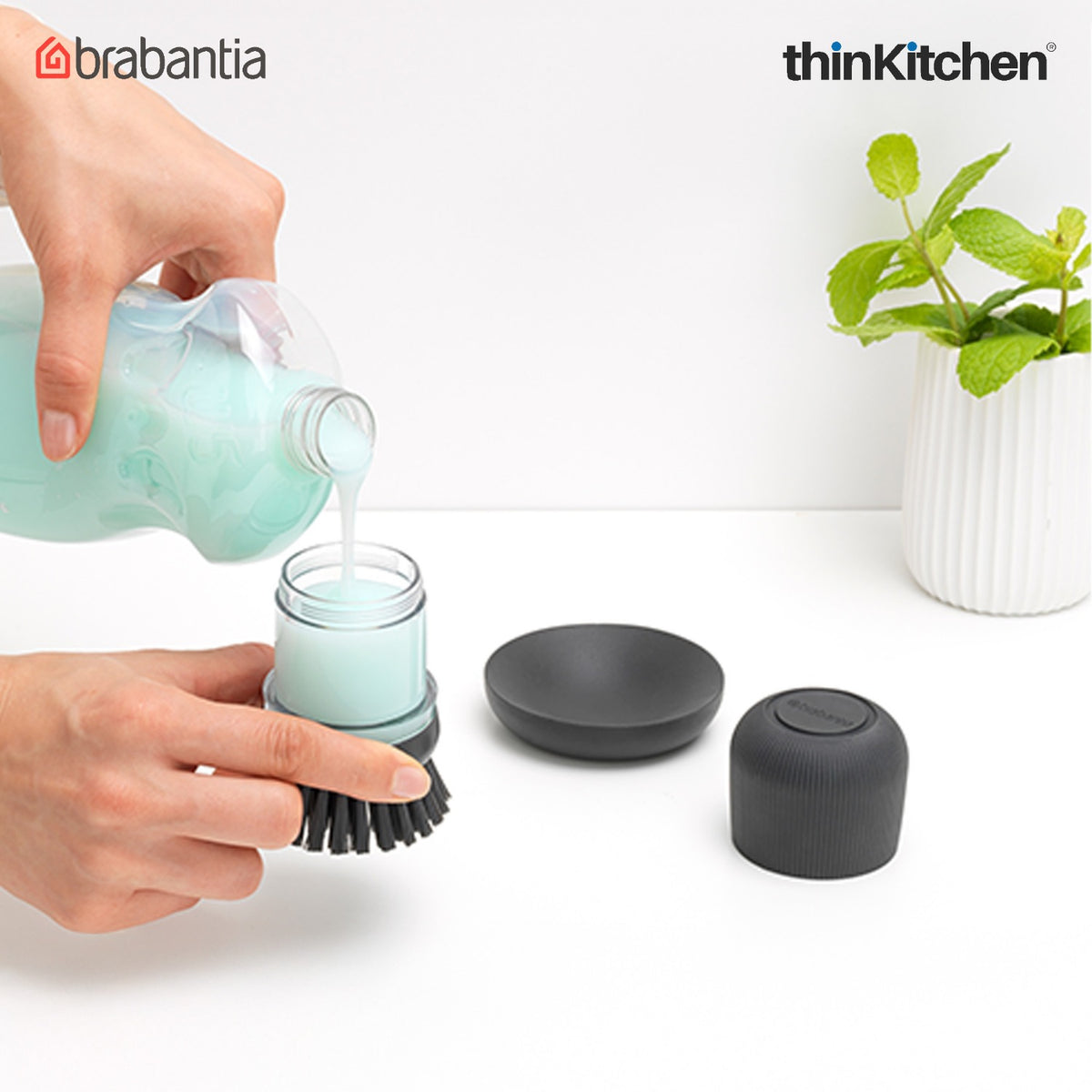 Brabantia Sinkside Soap Dispensing Dish Brush - Dark Grey