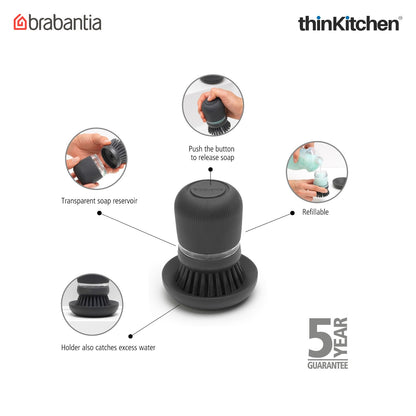 Brabantia Sinkside Soap Dispensing Dish Brush - Dark Grey