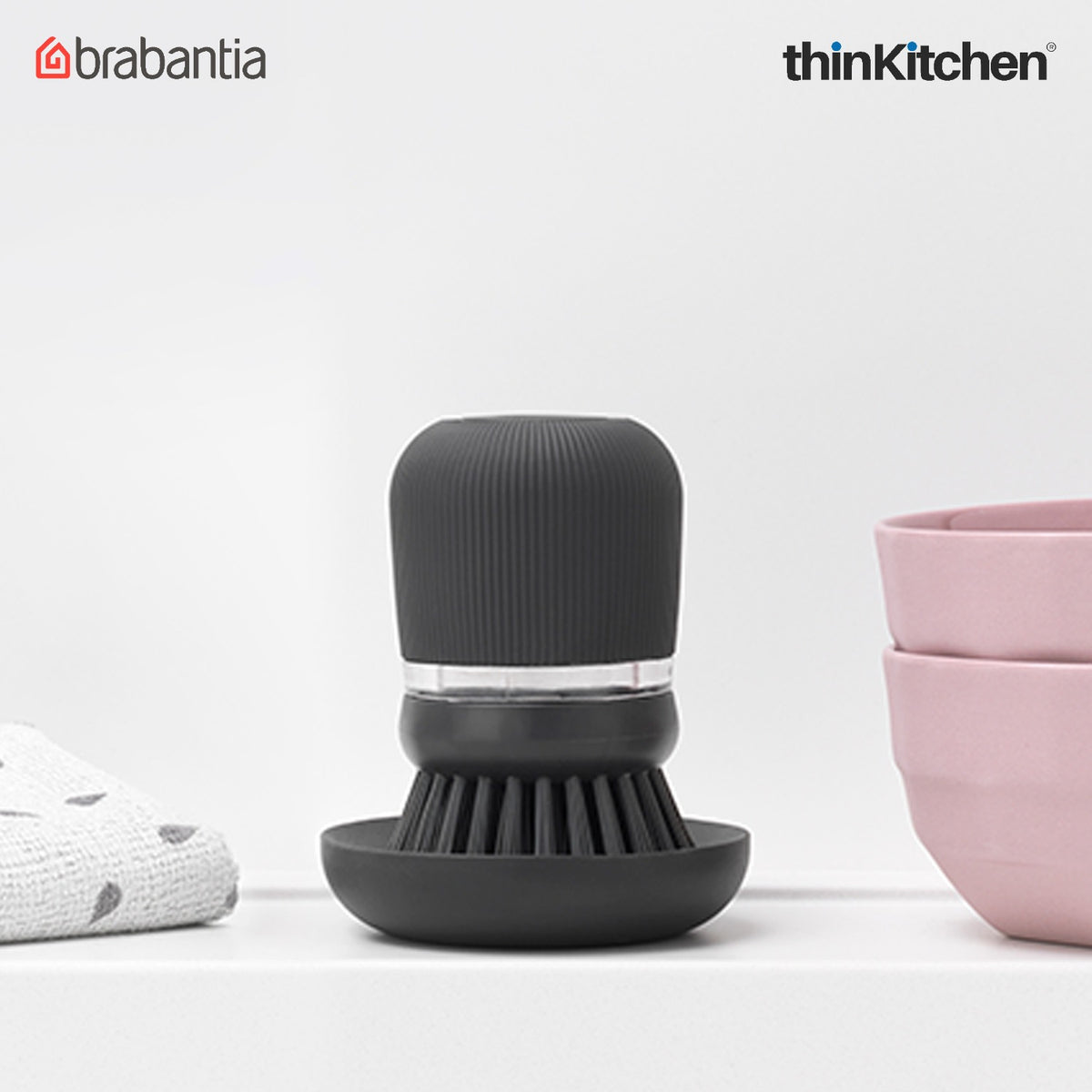 Brabantia Sinkside Soap Dispensing Dish Brush - Dark Grey