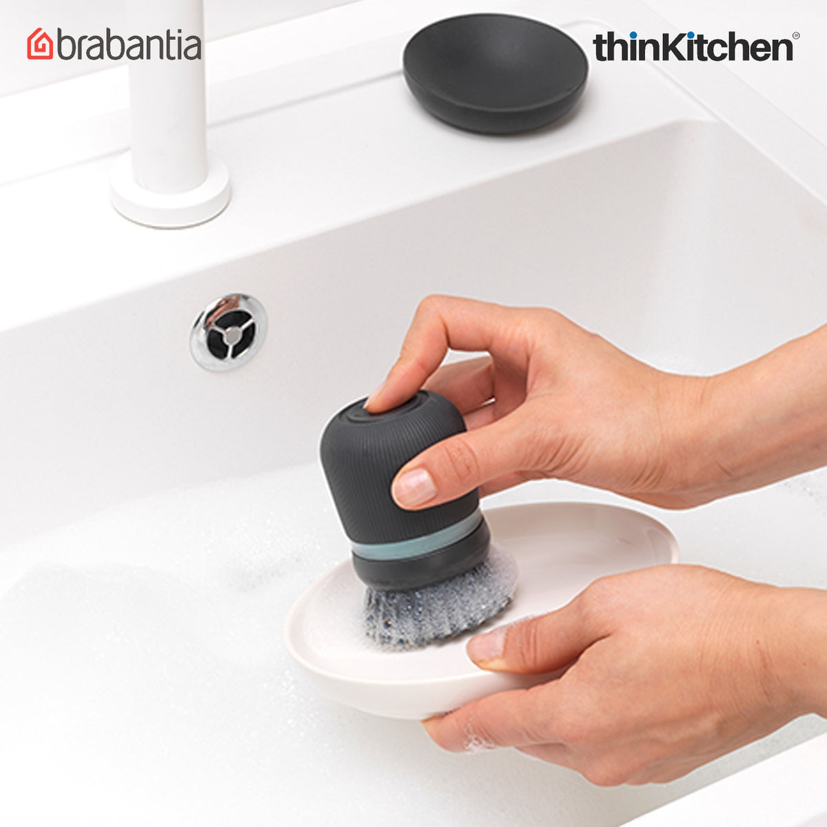 Brabantia Sinkside Soap Dispensing Dish Brush - Dark Grey - 8