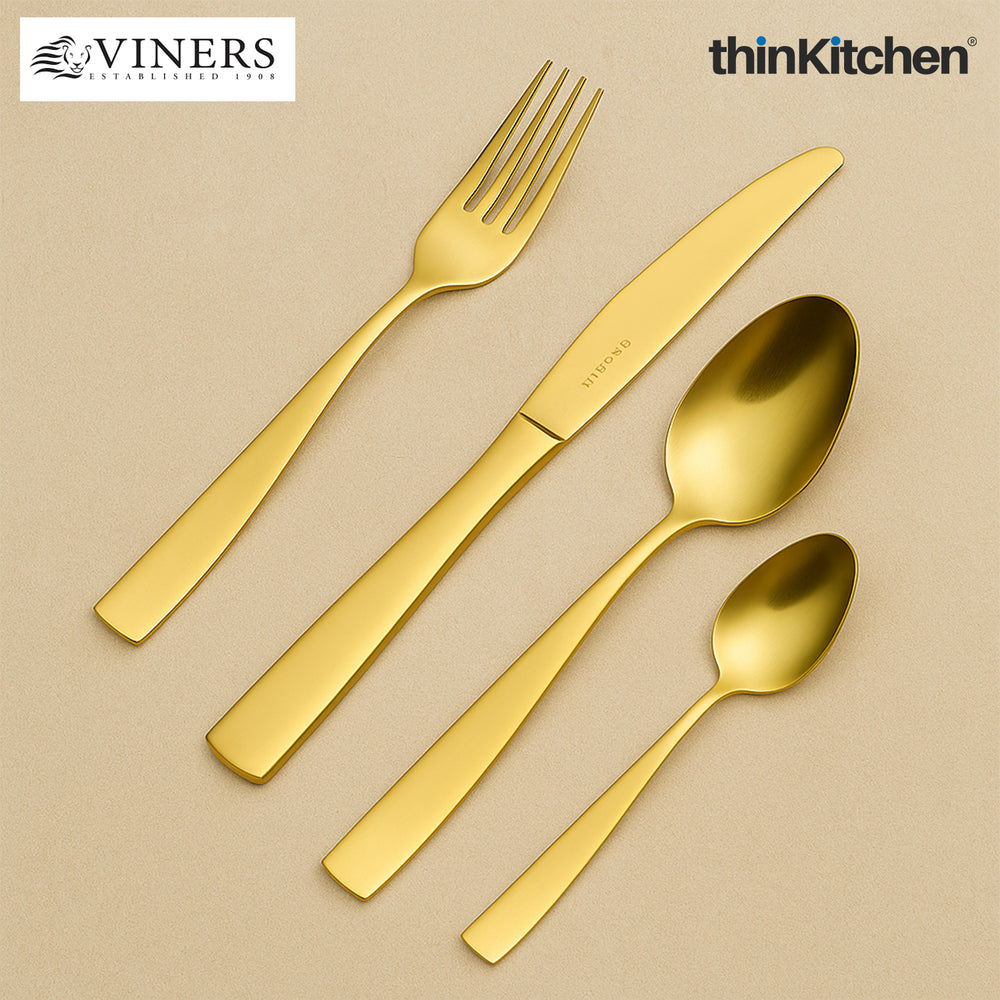 Viners 16‑Pc Gold Titanium Coated Stainless Steel Cutlery Set|Rustproof Flatware Crafted in UK