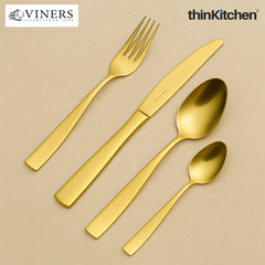 Viners Premium 16‑Pc Gold Titanium Coated Stainless Steel Cutlery Set|Rustproof Flatware Crafted in UK