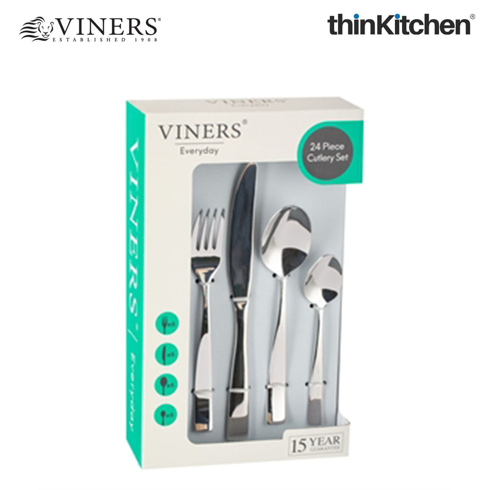 Viners Everyday 18/0 Stainless Steel 24 Piece Cutlery Set | Dishwasher Safe, Rust-Resistant, Elegant Flatware | Crafted in UK