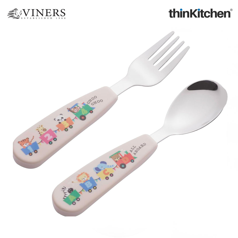 Viners 2 Piece Stainless Steel Kids Travel Cutlery Set Stainless Steel Fork & Spoon with Carry Case | Crafted in UK for thinKitchen
