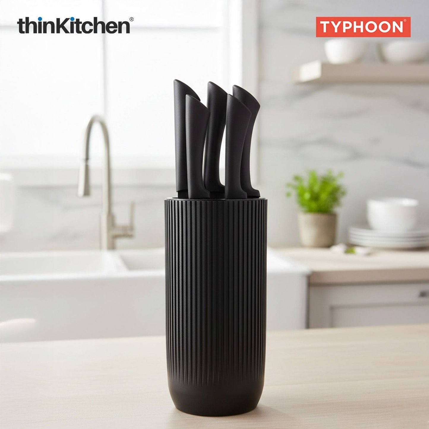 Viners Premium International Stainless Steel Sharp Kitchen Knife Block Set of 5 Pcs, Black Ripple | Cutting & Chopping, Comfortable Grip| Crafted in UK