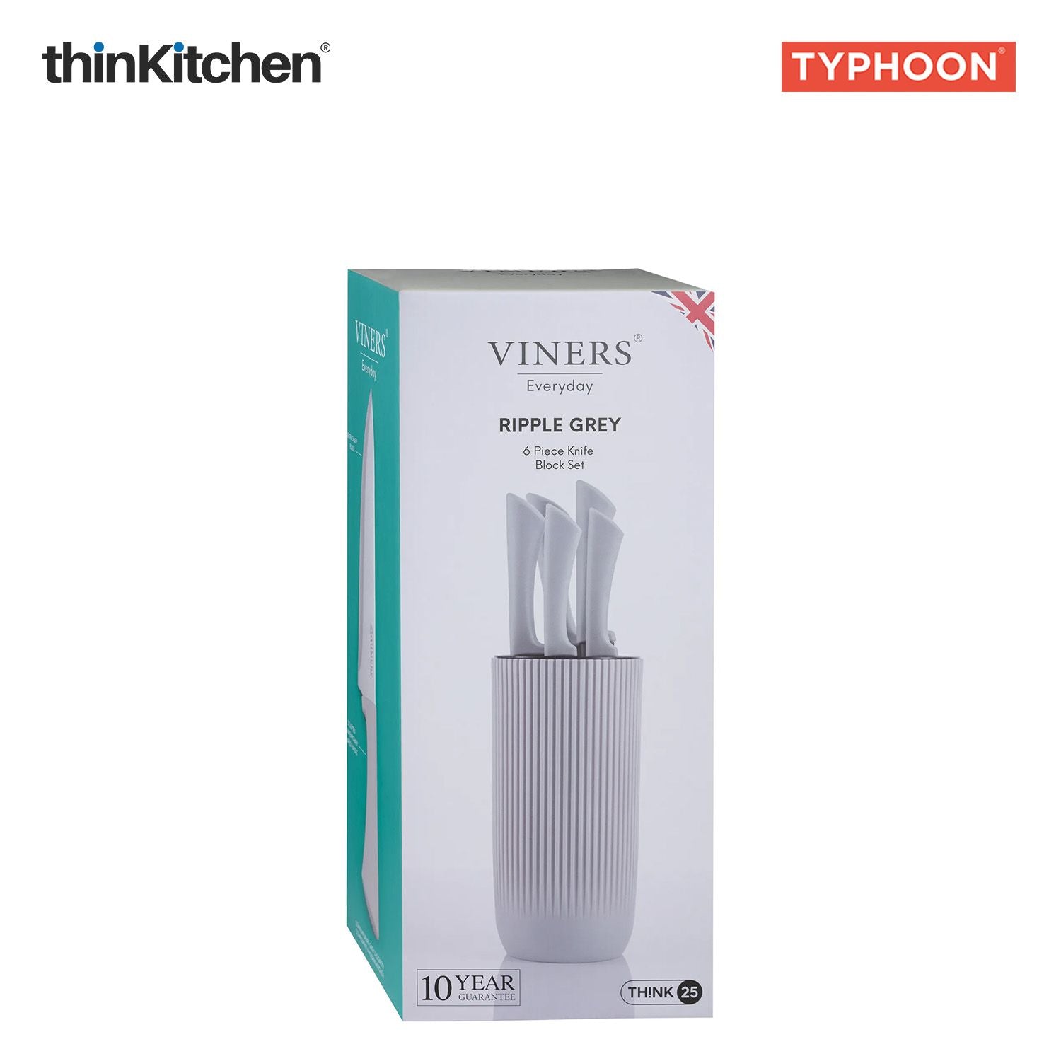 Viners Premium International Stainless Steel Sharp Kitchen Knife Block Set of 5 Pcs, Grey Ripple | Cutting & Chopping, Comfortable Grip| Crafted in UK - 3