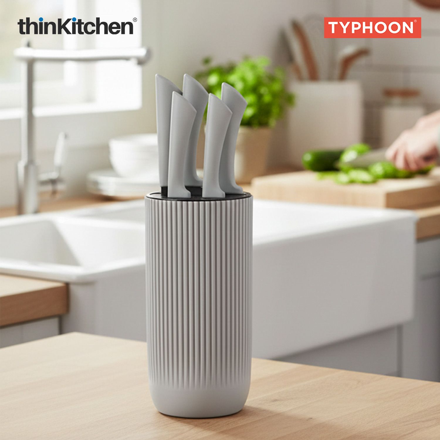 Viners Premium International Stainless Steel Sharp Kitchen Knife Block Set of 5 Pcs, Grey Ripple | Cutting & Chopping, Comfortable Grip| Crafted in UK - 5