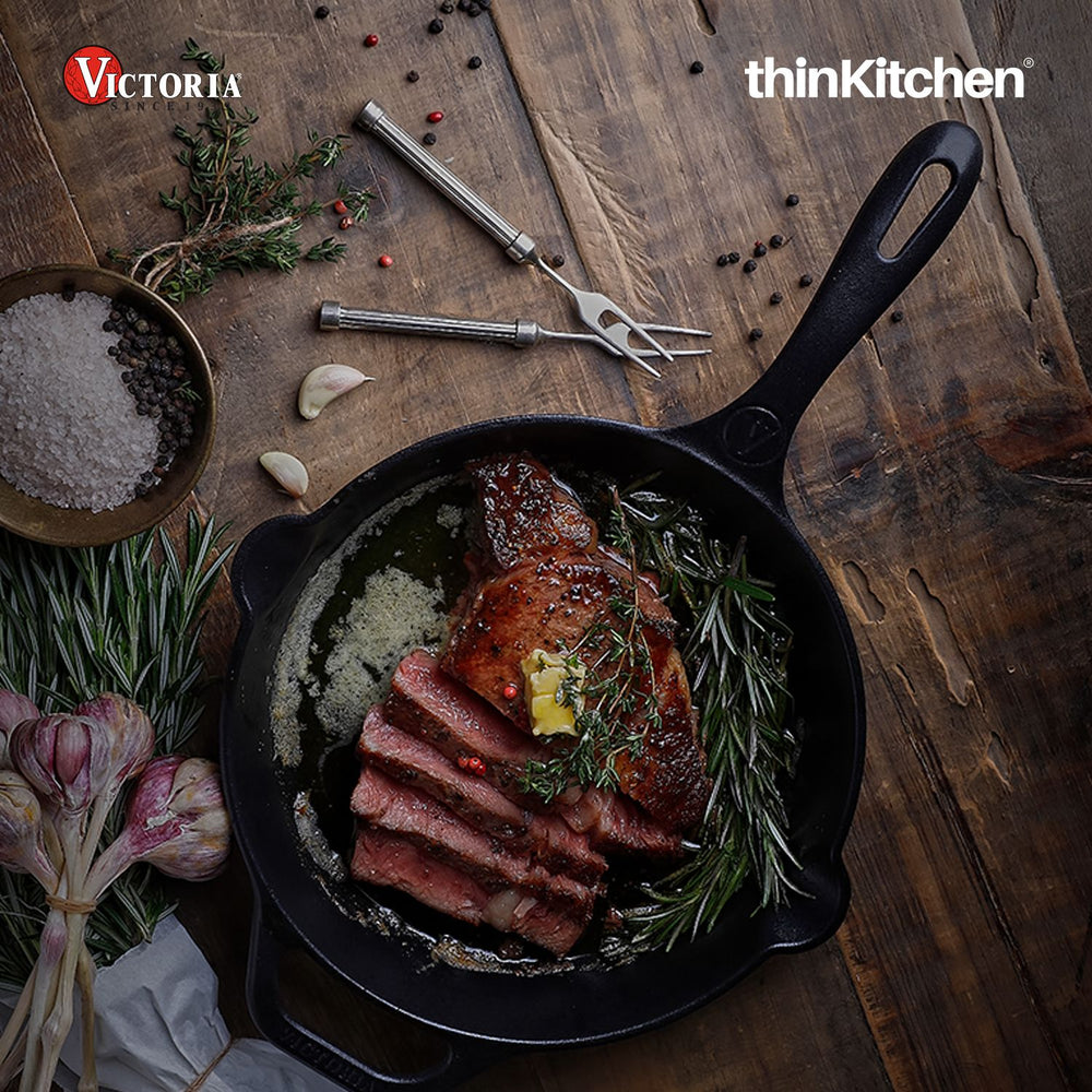 Victoria 10" Pre-Seasoned Cast Iron Skillet | Premium Frying Pan With Dual Pour Spouts