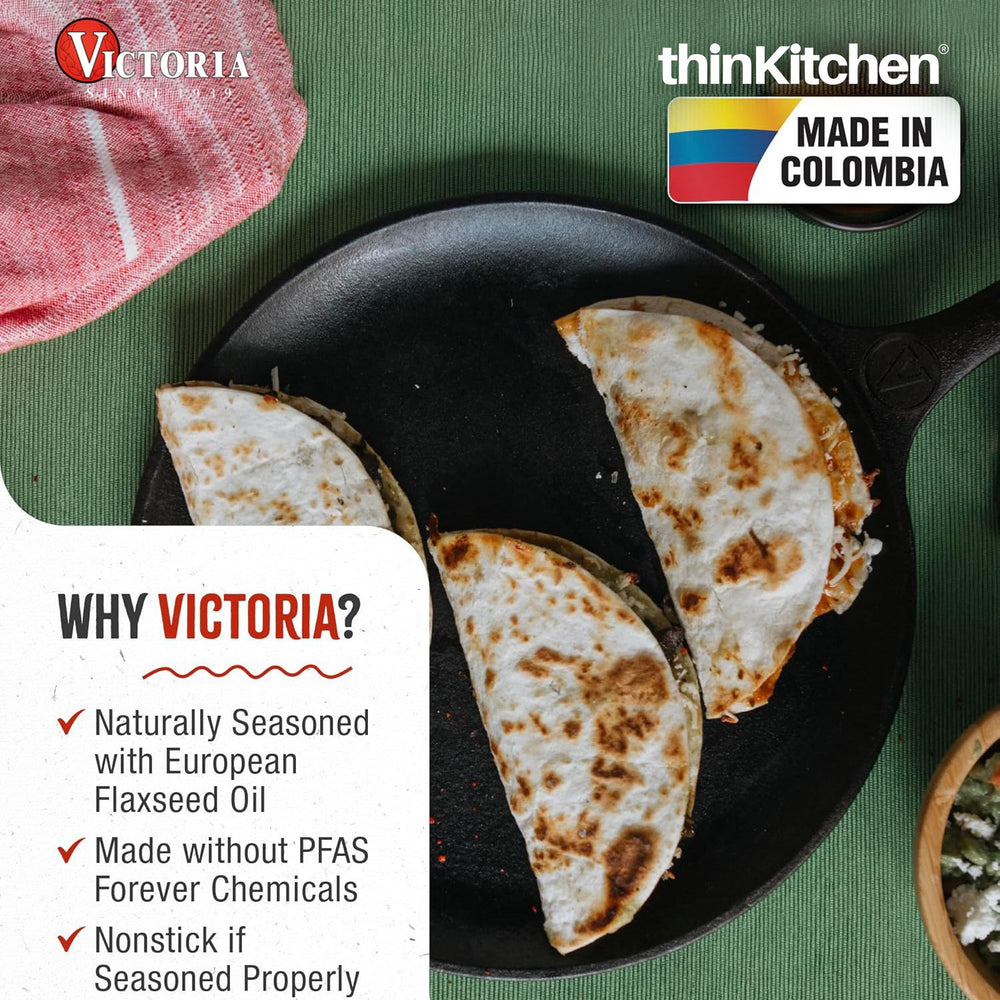Victoria 10.5" Pre-Seasoned Cast Iron Comal | Premium Flat Tawa For Dosa, Roti & Tortilla
