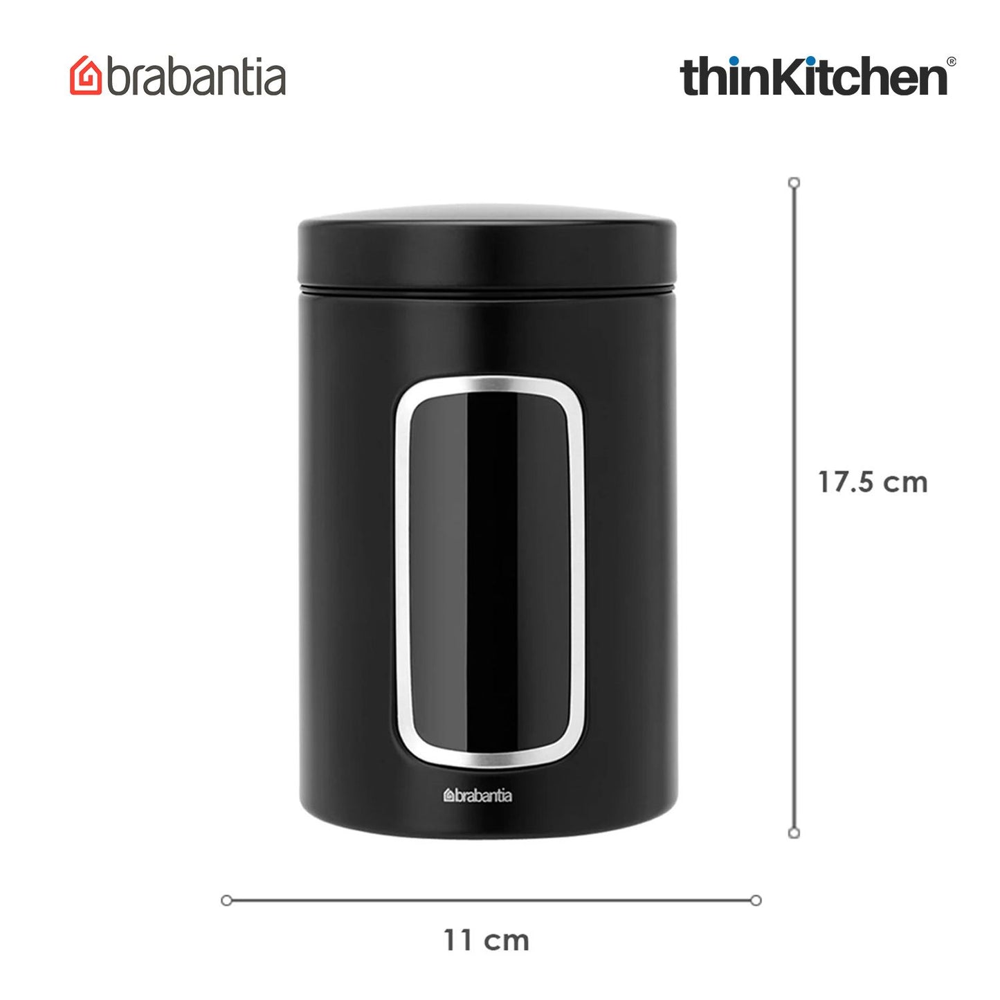 Brabantia Matt Black Window Food Containers, 1.4 litre