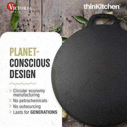 Victoria 12-Inch Cast Iron Tawa Dosa Pan, Pizza Pan with a Loop Handle, Crepe Pan Preseasoned with Flaxseed Oil, Made in Colombia
