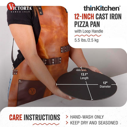 Victoria 12-Inch Cast Iron Tawa Dosa Pan, Pizza Pan with a Loop Handle, Crepe Pan Preseasoned with Flaxseed Oil, Made in Colombia
