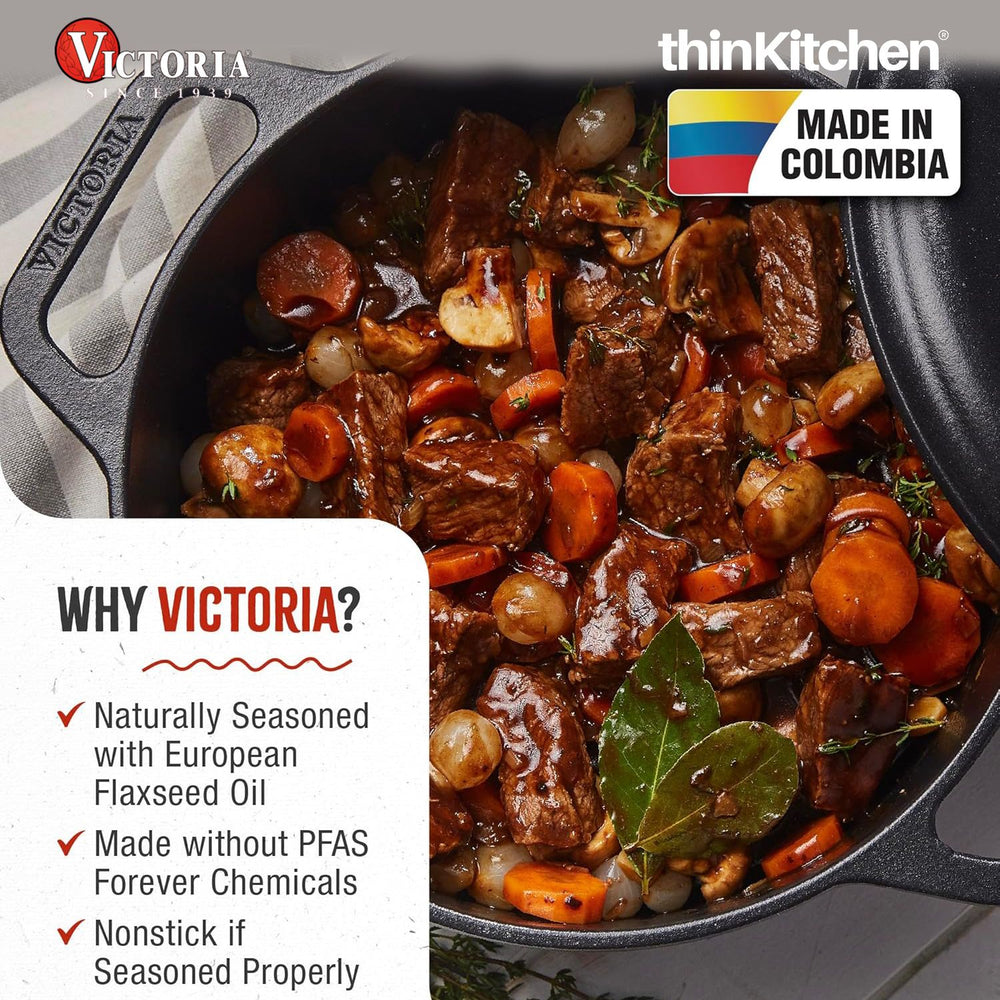 Victoria 5.7 Litre Pre-Seasoned Cast Iron Dutch Oven With Lid | Premium Pot For Baking & Slow Cooking & Roasting