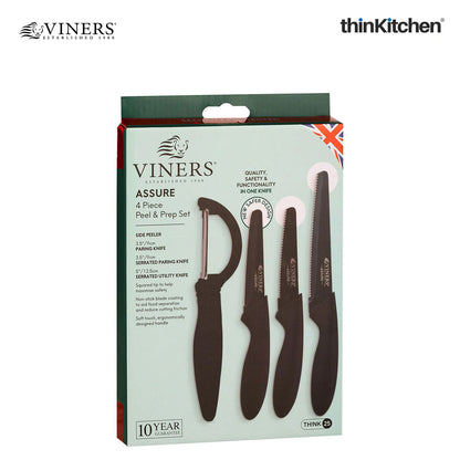 Viners 4-Piece Peel & Prep Knife Set for Cutting, Chopping & Peeling | Sharp Stainless Steel Blades