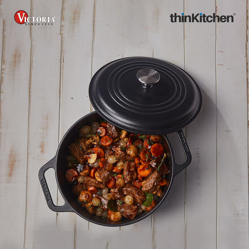 Victoria 6.6 Litre Pre-Seasoned Cast Iron Dutch Oven With Lid | Premium Casserole For Slow Cooking & Roasting