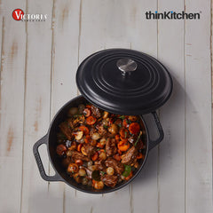 Victoria 7 Litre Cast Iron Dutch Oven with Lid and Dual Loop Handles