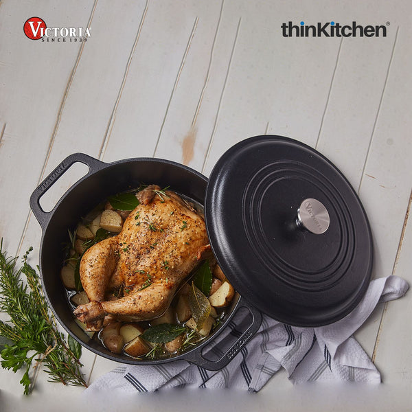 Victoria 7-Quart Cast Iron Dutch Oven with Lid and Dual Loop