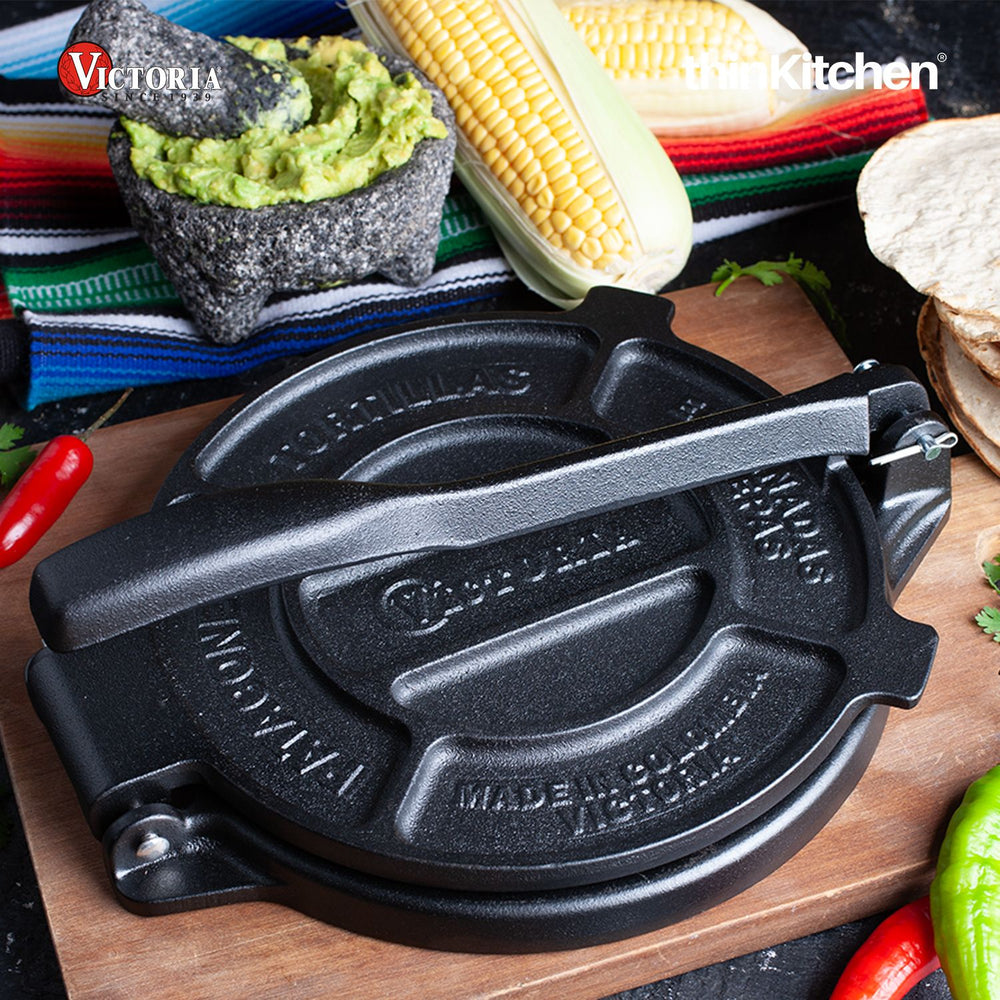 Victoria 8" Pre-Seasoned Cast Iron Tortilla Press | Premium Heavy Duty Roti & Chapati Maker