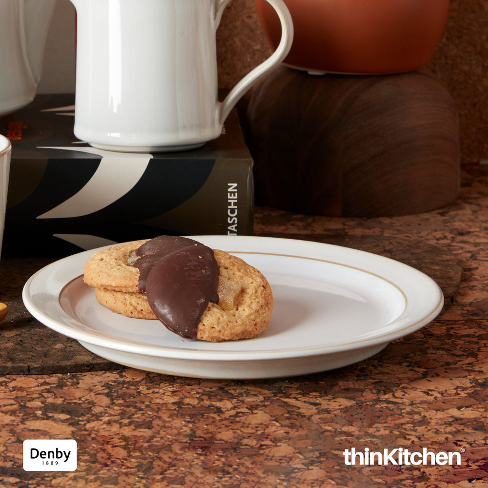 Denby Greenwich 18cms Premium Handmade Stoneware Plate, Oven Microwave Dishwasher Safe, White