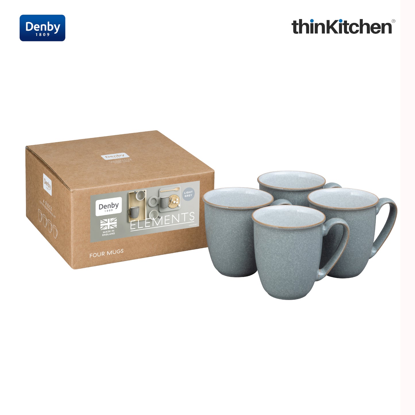 Denby Elements Light Grey 4 Piece Coffee Beaker/Mug Set