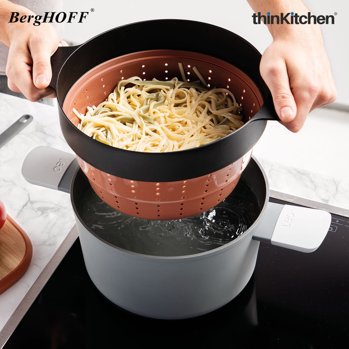 Berghoff Leo 2 In 1 Steamer And Strainer Pink Grey