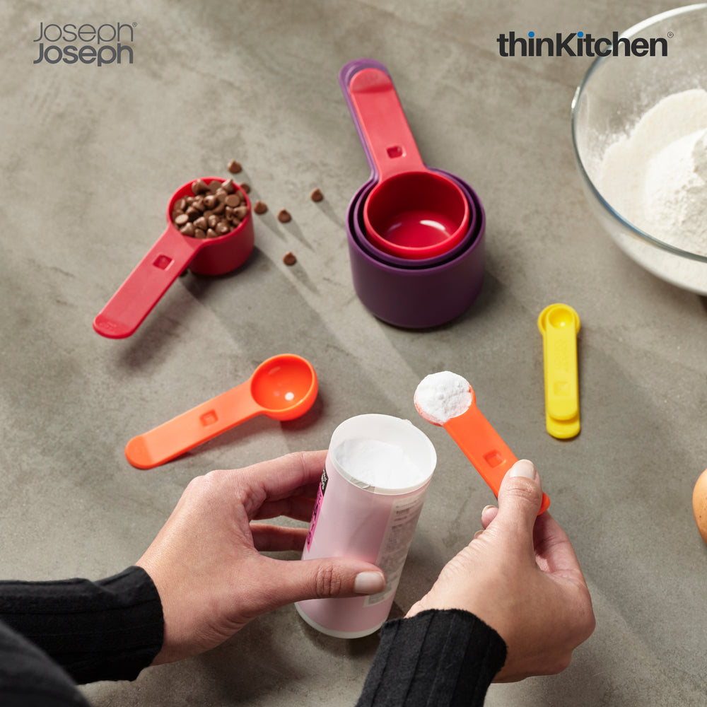 Joseph Joseph International Plastic Measuring Cups 8 Pc set for Baking, Cooking - Multicolour | Compact, Snap Together Handles