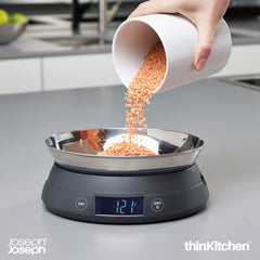 Joseph Joseph 2-in-1 Switch Digital Kitchen Scale with Reversible Lid – Grey | Compact, Precise & Stylish Weighing Solution for Solids & Liquids
