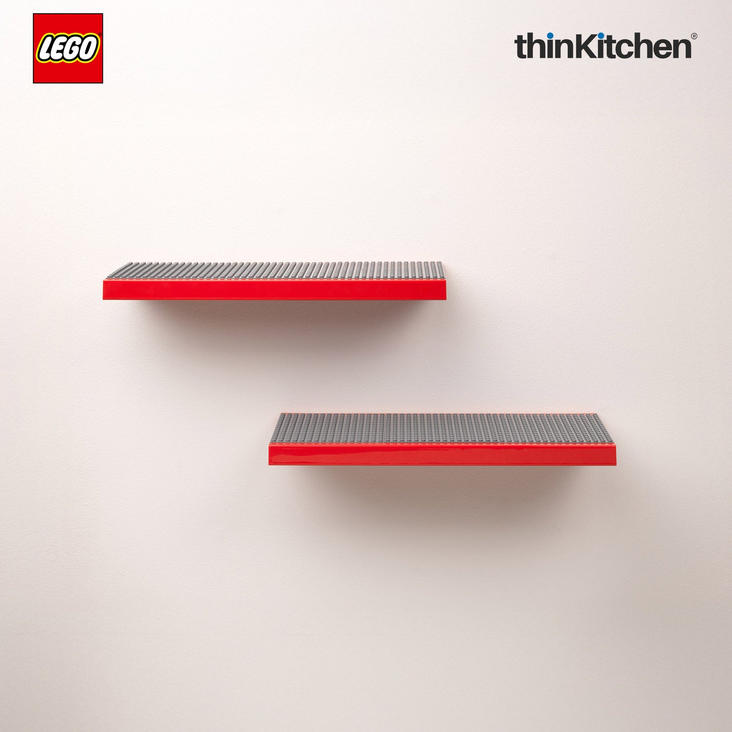 Lego Decorative Floating Wall Shelf with 3 Baseplates (Grey & Red) | 15 x 6 Inch Storage Shelf for Kids Bedroom & Playroom