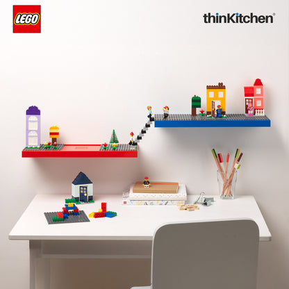 LEGO Decorative Floating Wall Shelf with 3 Baseplates (Grey & Blue) | 15 x 6 Inch Storage Shelf for Kids Bedroom & Playroom