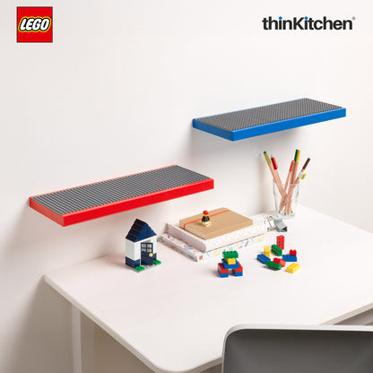 LEGO Decorative Floating Wall Shelf with 3 Baseplates (Grey & Blue) | 15 x 6 Inch Storage Shelf for Kids Bedroom & Playroom