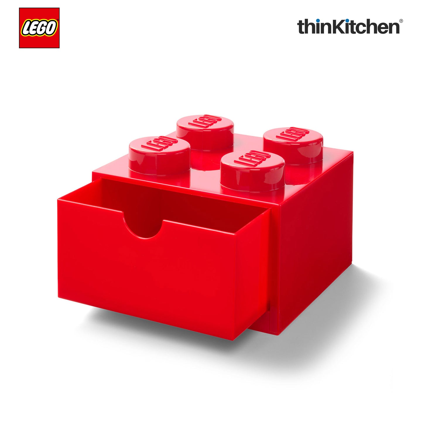 Lego Small Stackable Storage Box with  Drawer - 4 Knobs, 2.9 L, Red  | Plastic Desk Organizer, Toy Storage Box