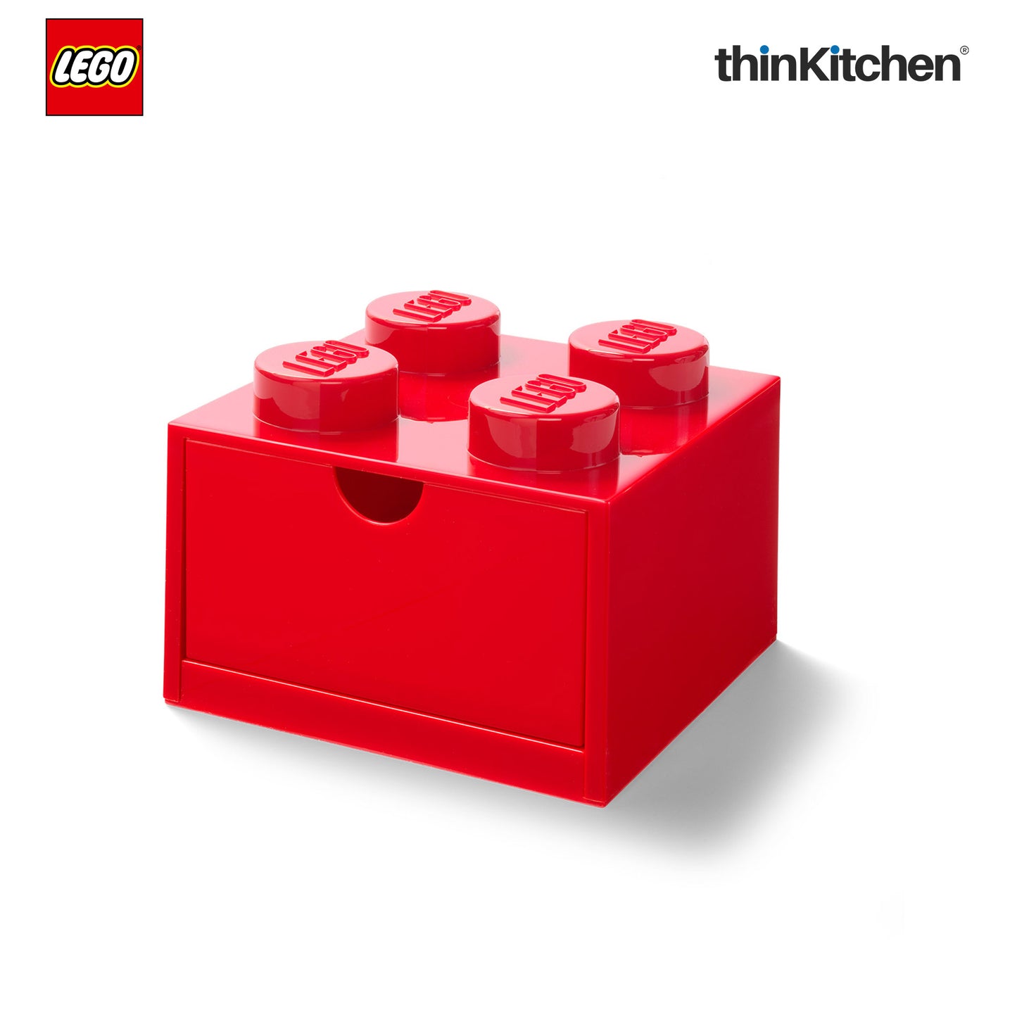 Lego Small Stackable Storage Box with  Drawer - 4 Knobs, 2.9 L, Red  | Plastic Desk Organizer, Toy Storage Box