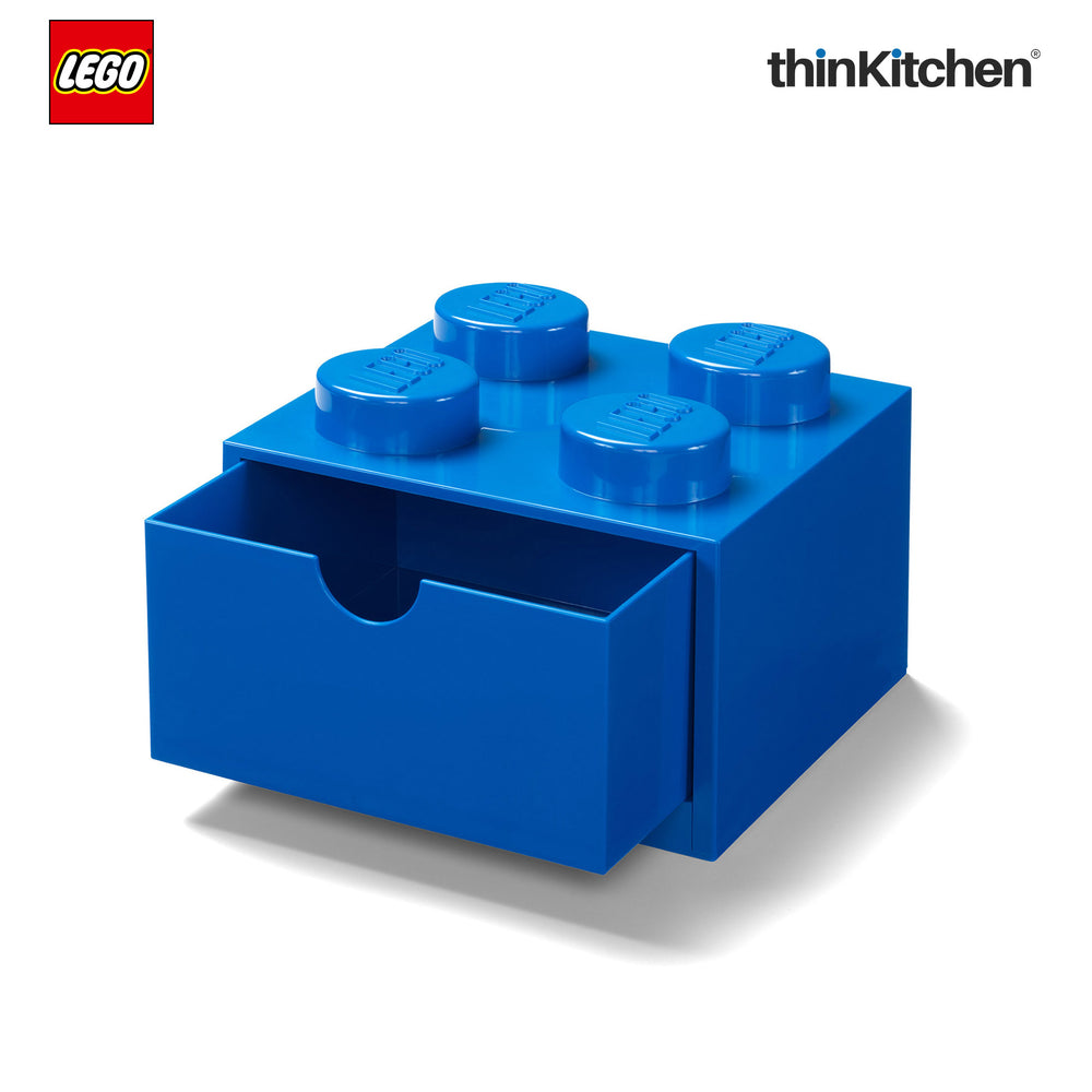 Lego Small Stackable Storage Box with  Drawer - 4 Knobs, 2.9 L, Blue | Plastic Desk Organizer, Toy Storage Box