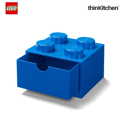 Lego Small Stackable Storage Box with  Drawer - 4 Knobs, 2.9 L, Blue | Plastic Desk Organizer, Toy Storage Box