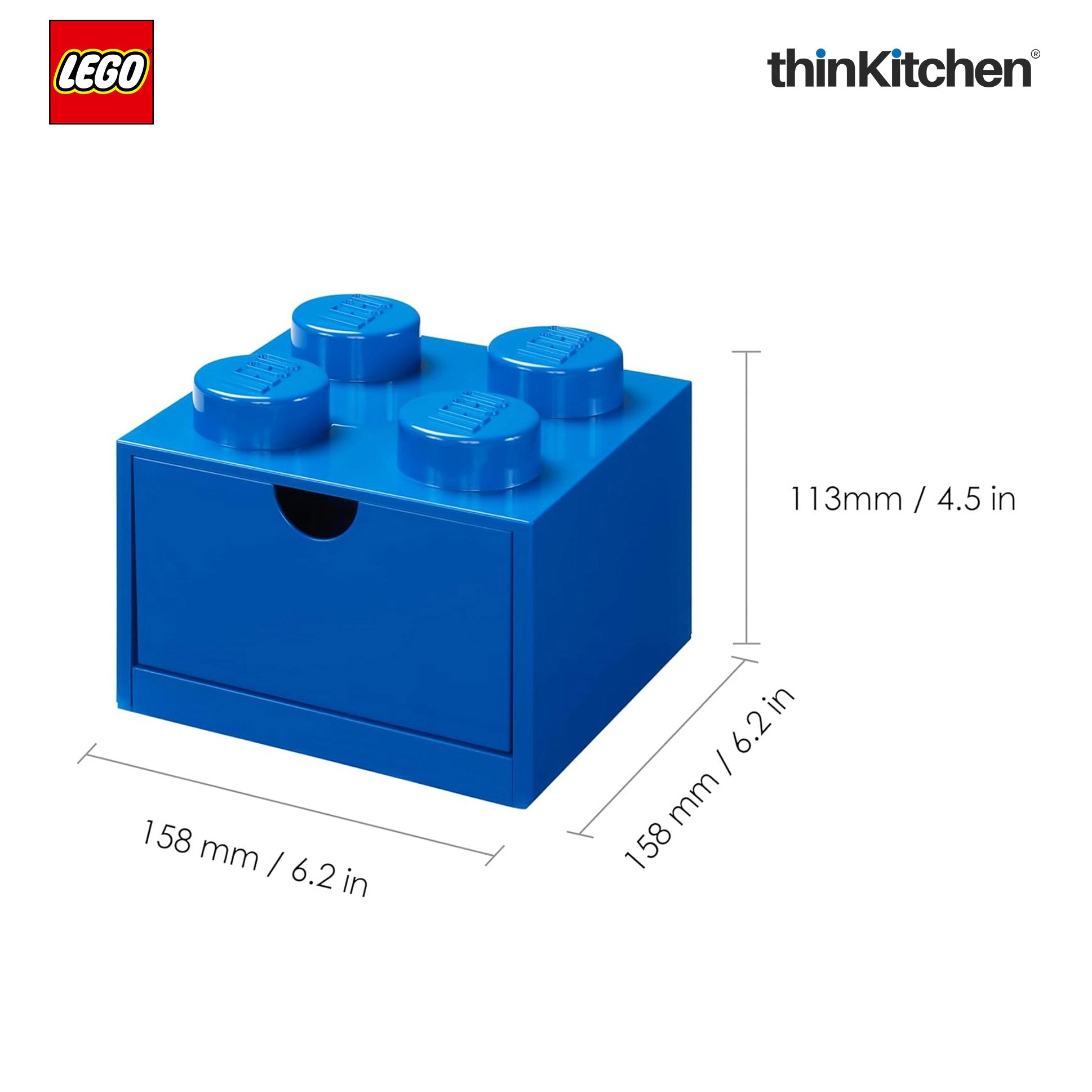 Lego Small Stackable Storage Box with  Drawer - 4 Knobs, 2.9 L, Blue | Plastic Desk Organizer, Toy Storage Box - 2