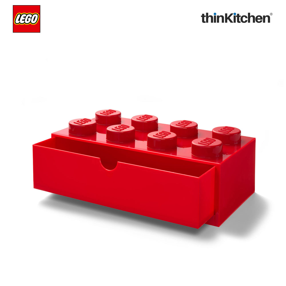 Lego Large Stackable Storage Box with  Drawer - 8 Knobs, 5.8 L, Red  | Plastic Desk Organizer , Toy Storage Box