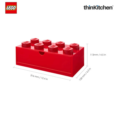 Lego Large Stackable Storage Box with  Drawer - 8 Knobs, 5.8 L, Red  | Plastic Desk Organizer , Toy Storage Box