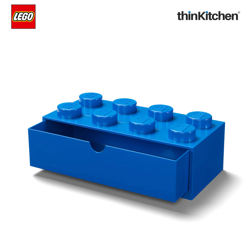 Lego Large Stackable Storage Box with  Drawer - 8 Knobs, 5.8 L, Blue  | Plastic Desk Organizer , Toy Storage Box
