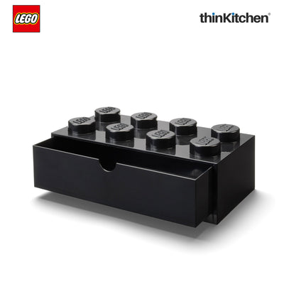 Lego Large Stackable Storage Box with  Drawer - 8 Knobs, 5.8 L, Black | Plastic Desk Organizer , Toy Storage Box