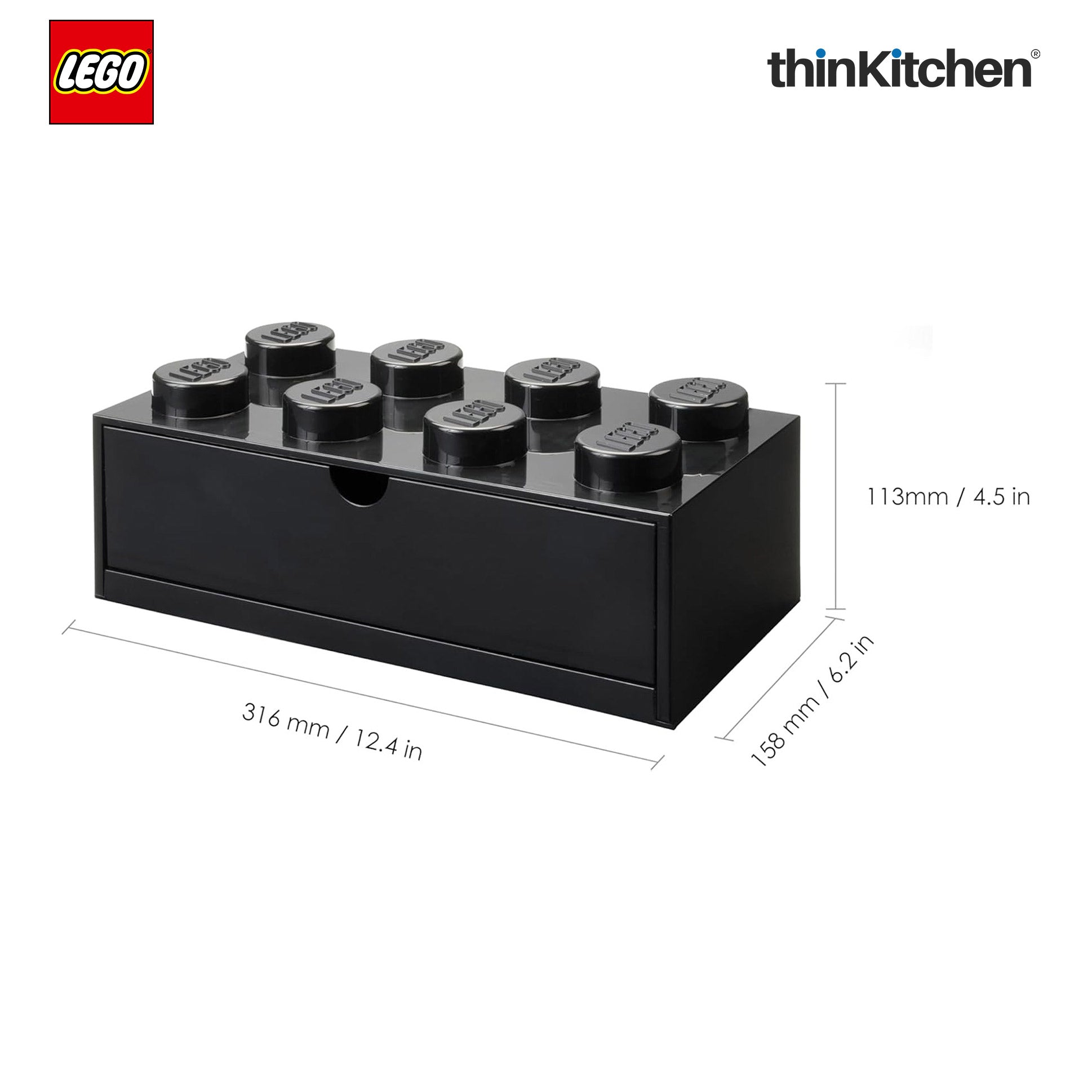 Lego Large Stackable Storage Box with  Drawer - 8 Knobs, 5.8 L, Black | Plastic Desk Organizer , Toy Storage Box - 2