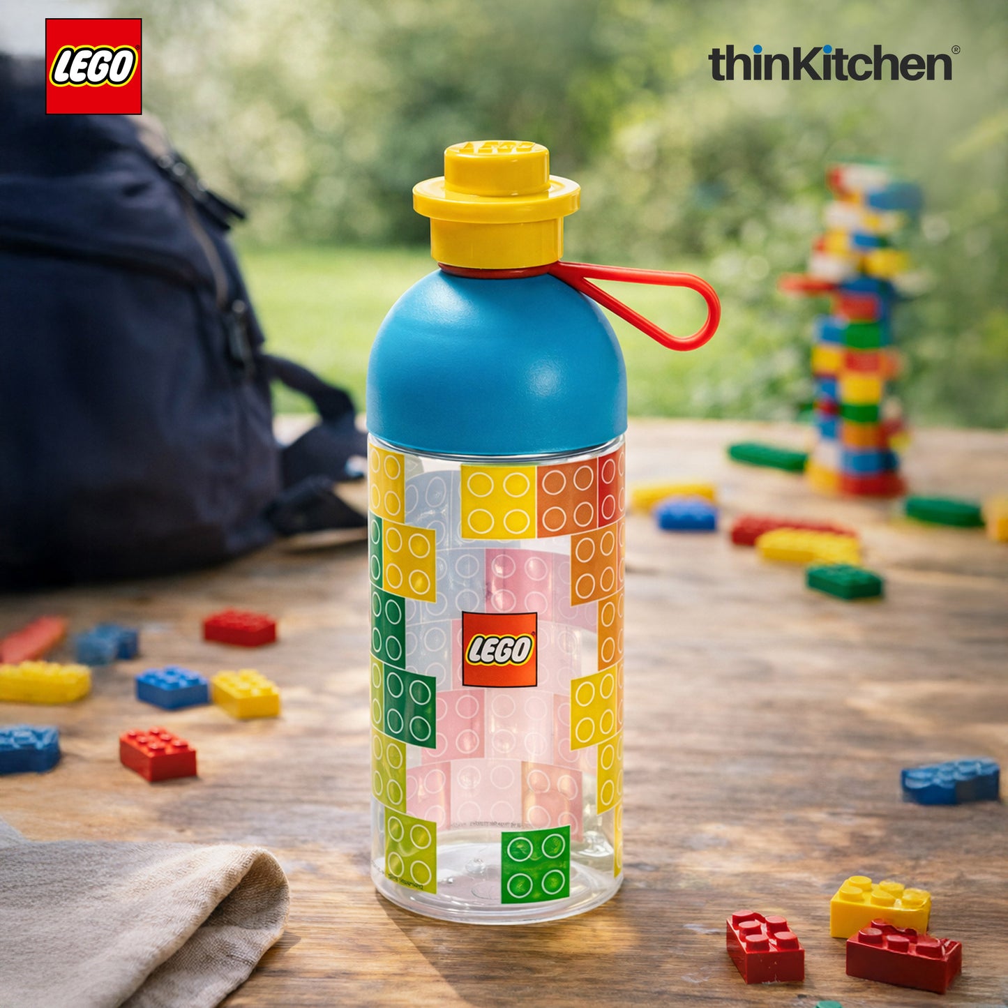Lego Transparent Kids Drinking Water Bottle 500ml with Twist Cap Lid & Carry Loop | BPA Free School Bottle for Boys & Girls