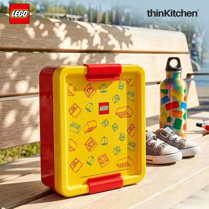 Brick Art Line Series Kids Lunch Box with Divider 1.7L (Red & Yellow)  | BPA Free Kids Lunch Box for School, Snack Box, Travel Lunchbox for Kids & Adults