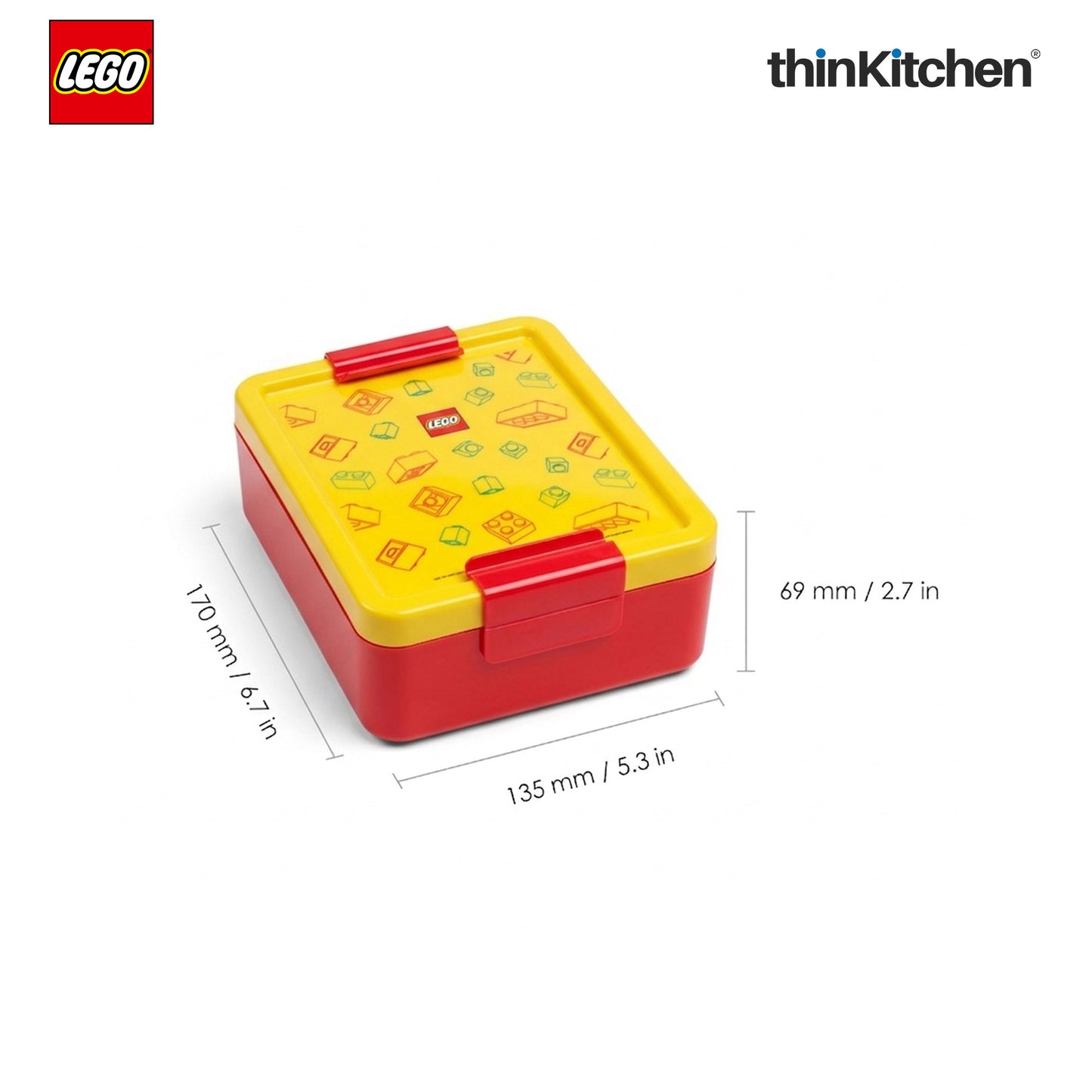 Brick Art Line Series Kids Lunch Box with Divider 1.7L (Red & Yellow)  | BPA Free Kids Lunch Box for School, Snack Box, Travel Lunchbox for Kids & Adults