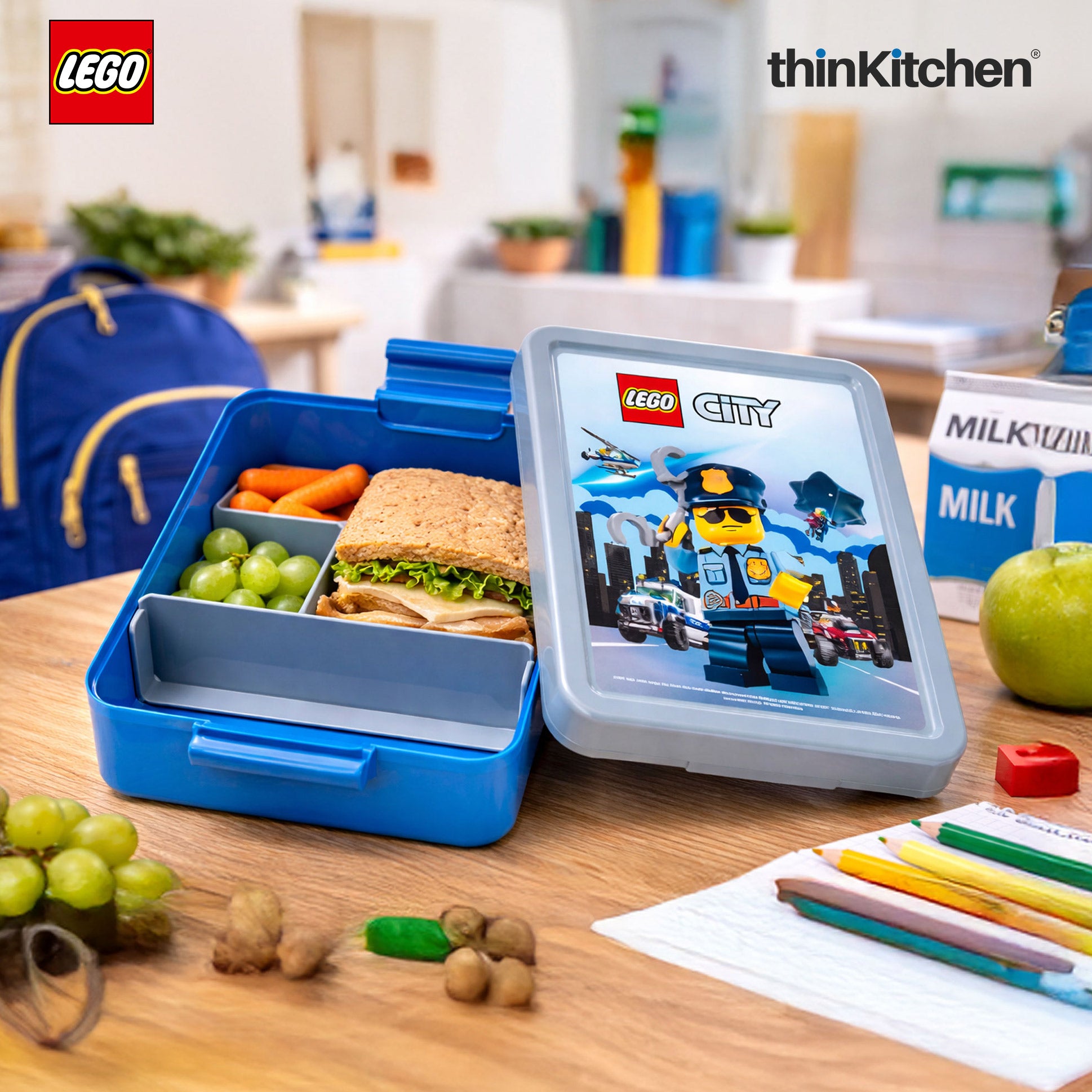 LEGO City Series Kids Lunch Box with Divider 1.7L (Blue & Grey) |BPA Free, Lunch Box for School, Snack Box, Travel Lunch Box - 3